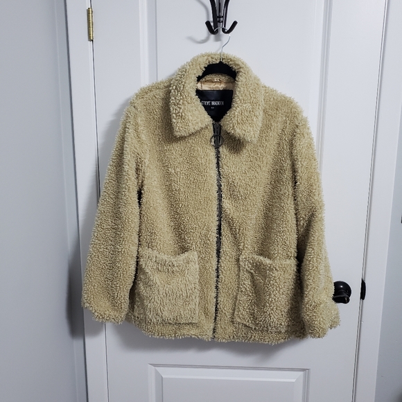 STEVE MADDEN Beige Teddy Sherpa Jacket Coat - Picture 1 of 7